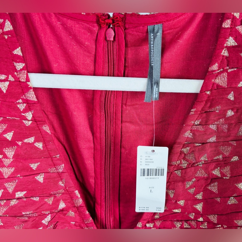 Anthropologie Garnett Ruffle Mini Dress NWT Short Sleeve Metallic Red - Picture 3 of 4
